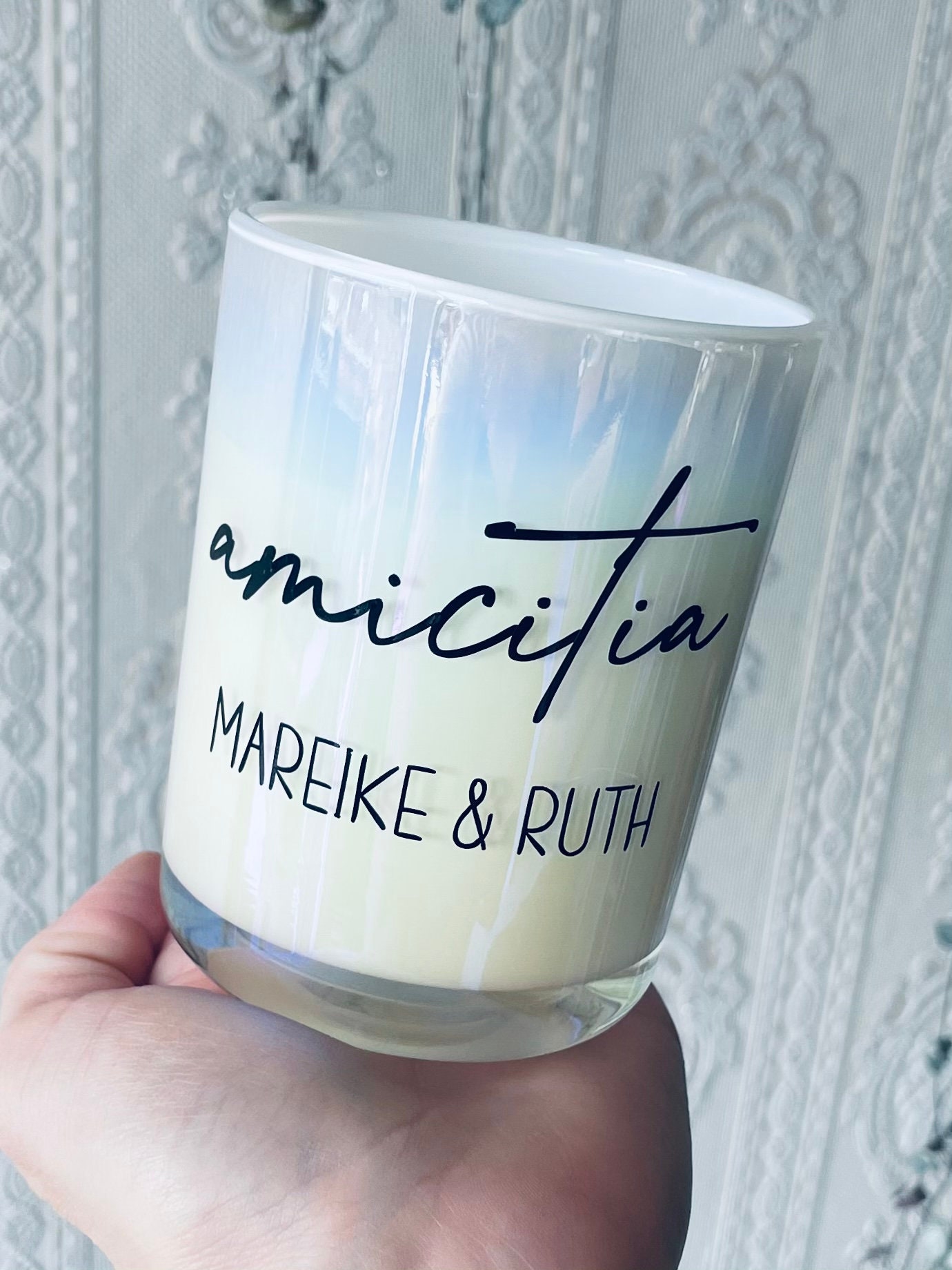 Personalisierte Kerze im Glas Perlmutt mit Spruch Freundin Etsy