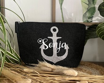 Personalisierte Kosmetiktasche mit Name | Initial | Geburtstagsgeschenk | Clutch |Kulturtasche | Filz | Weihnachten