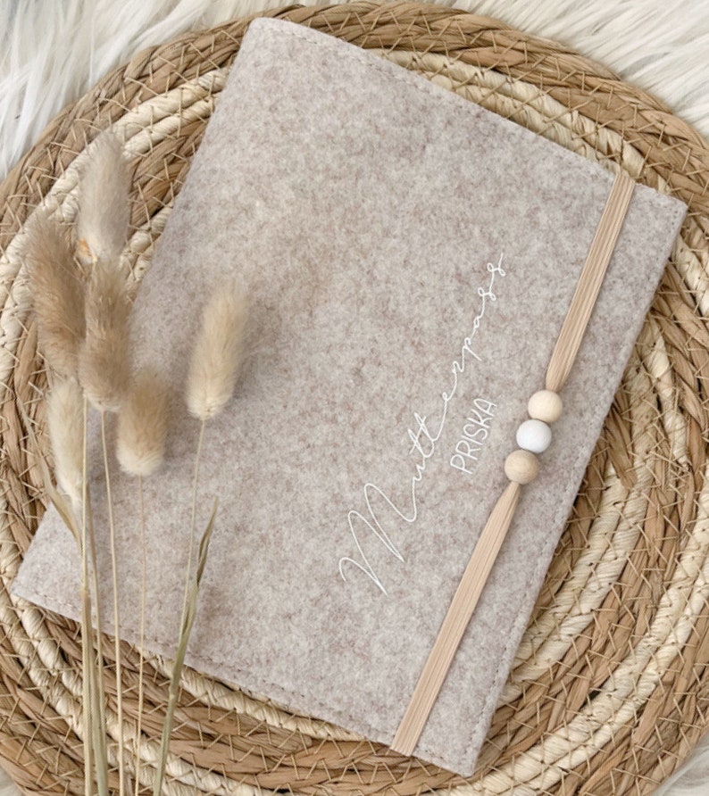Personalized maternity passport cover made of felt Maternity pass beige with pearls image 9
