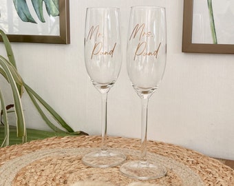 Personalized Champagne Glasses Wedding Mr Mrs Love With Name 2 Piece Glass Champagne Flute