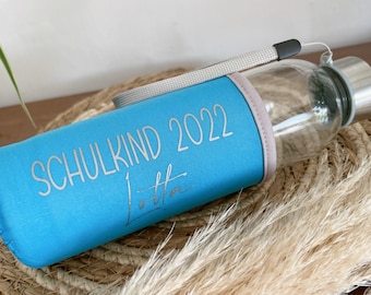 Schulkind 2024 | Personalisierte Glasflasche mit Namen | Trinkflasche aus Glas | Wunschtext | 500ml | Geschenk zum Schulstart