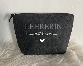 Personalized cosmetic bag teacher with heart | Educator with heart | Thank you | Clutch | toiletry bag | felt