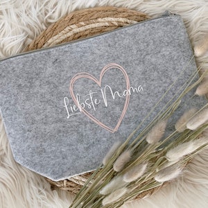 Personalisierte Kosmetiktasche | Beste Mama | Oma | Opa | Geburtstagsgeschenk | Clutch | Kulturtasche Filz MAMA PAPA | Weihnachten
