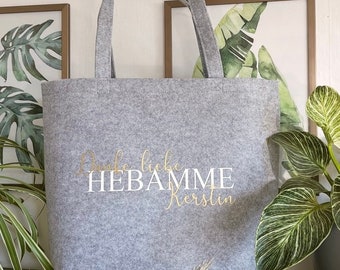 Personalisierter Filzshopper | Danke Hebamme| Shopper mit Innenfach | mit Name