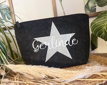 Personalisierte Kosmetiktasche mit Name | Initial | Geburtstagsgeschenk | Clutch |Kulturtasche | Filz | Weihnachten