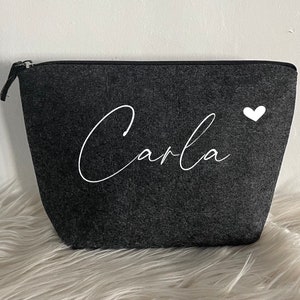 Personalisierte Kosmetiktasche aus Filz mit Namen grau Geburtstagsgeschenk Beste Mama Muttertag Vatertag Tasche | Weihnachten