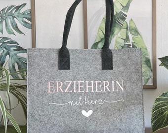 Personalisierter Shopper aus Filz | Erzieherin mit Herz | Lehrerin mit Herz | Hebamme mit Herz | Handtasche aus Filz