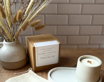 Candle Gift Set | Soy wax | Wood Wick Candle | Cement | Tray | Wick Trimmers |