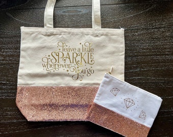 Rose Gold Tote with Zipper Pouch