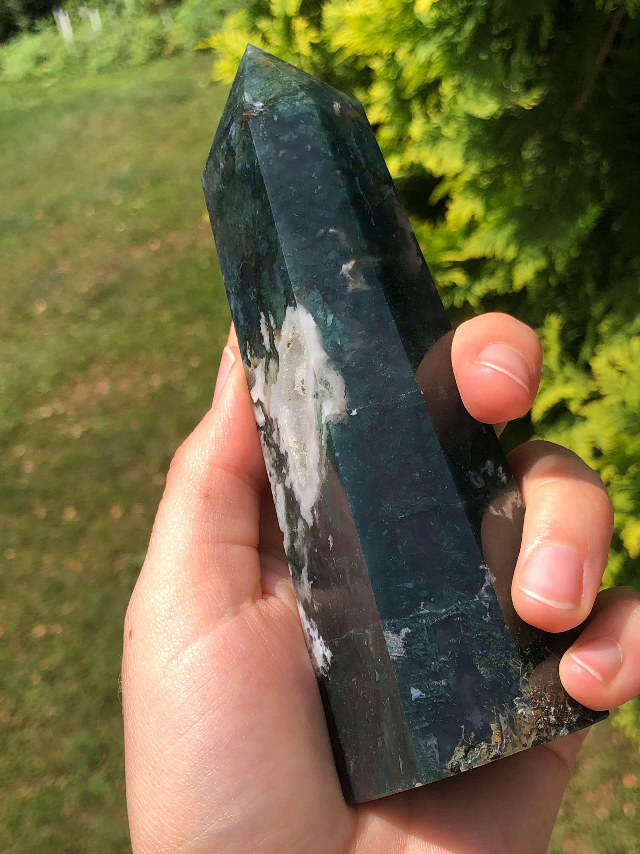 Moss Agate Tower with Druzy | Etsy