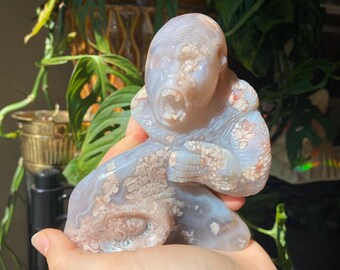 Red Flower Agate Gorilla Carving | Crystal Animal Decor