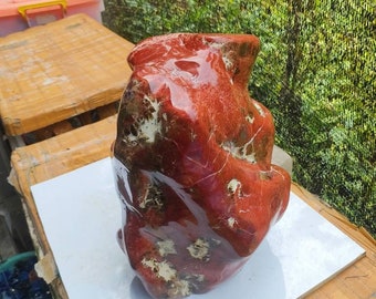 Promo! 17.7kg(20B) Dims.(30x23)cm Strong Red and Brown" of Agatized petrified wood full polished surface limited item for decoration