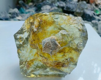 2.38kg(349B) Stunning rare item Clear Mocca Yellow sea foam" of Andara Crystals natural rough smashed limited item for collection.