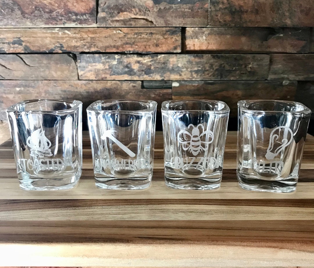 Laser Engraved Shot Glass Set4 Glasses, Fun Engraved Shot Glass Set