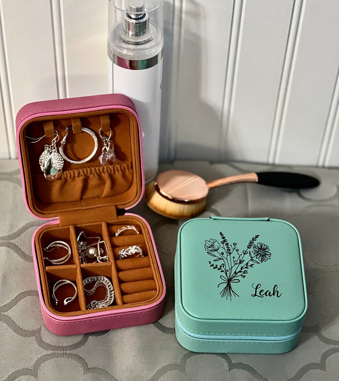 Wildflower Jewelry Travel Case, Personalized Jewelry Box for Girls and