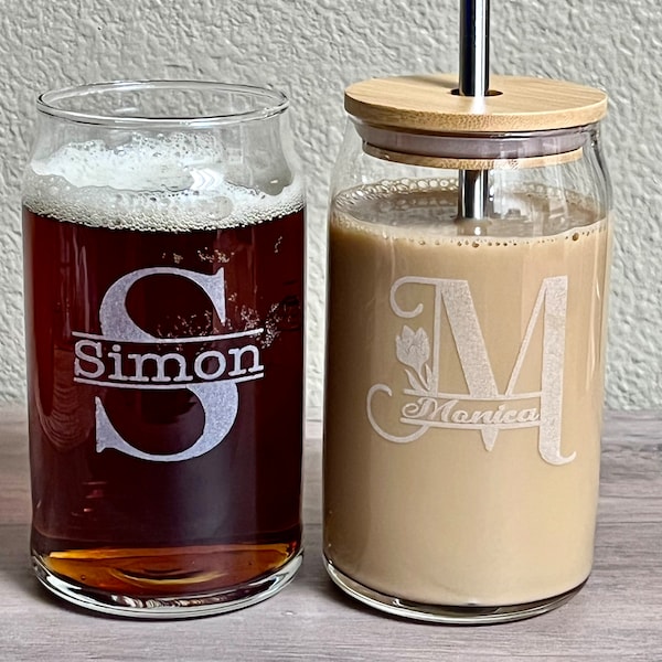 Personalized Iced Coffee Cup With Lid and Straw, Monogram Beer Can Glass,