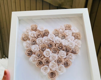 Heart shadowbox|| hand rolled paper flowers|| customized||