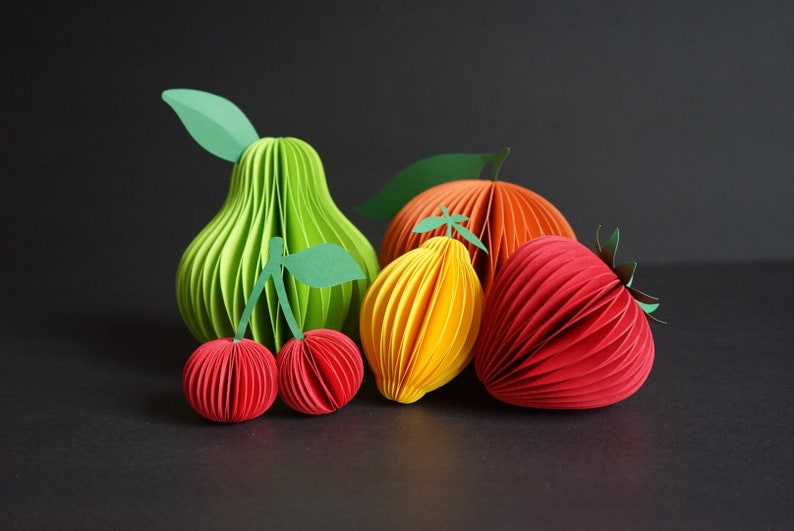 Honeycomb fruits for home decorSet of 5 fruits kitchen decor Minimalist handmade with love image 1