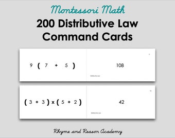 Boletos de problemas de ley distributiva Montessori: material de álgebra matemática primaria, PDF imprimible con bricolaje, descarga digital, educación en el hogar