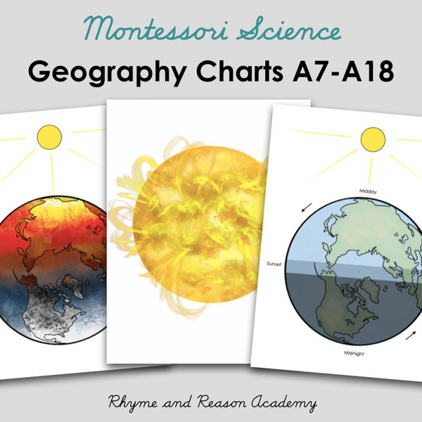 Montessori Printable Science Charts - Sun and Earth Geography Charts, Instant Download PDF, Lower Elementary Homeschool, Astronomy Lessons