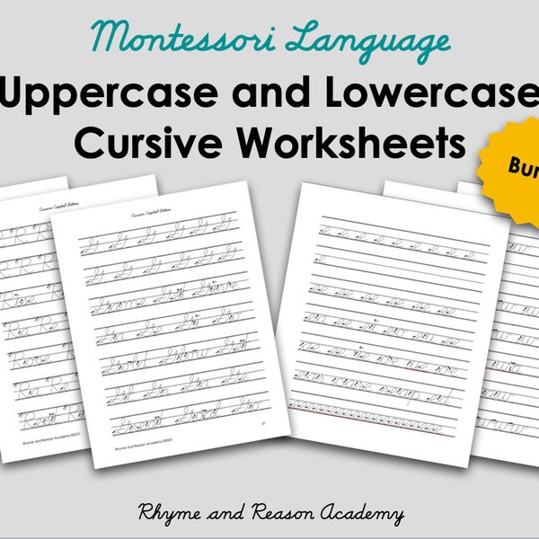 Learn Cursive BUNDLE - Uppercase and Lowercase Letters - Printable Cursive worksheets, Montessori Homeschool, Cursive practice for Students