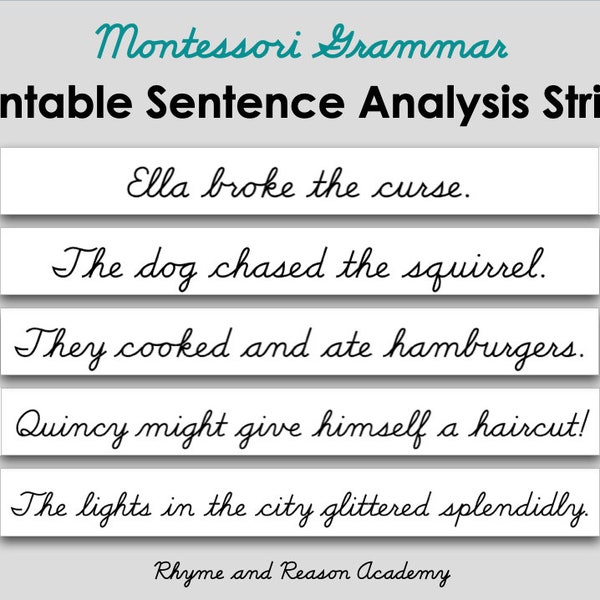 90 Montessori Sentence Analysis Strips- Printable Reading Analysis, Digital Download PDF, Montessori Grammar Material, Upper Elementary