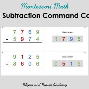 100 Subtraction Math Problems Montessori Math Tickets- Elementary Math Material, Printable PDF, Digital Download, DIY Homeschool Montessori