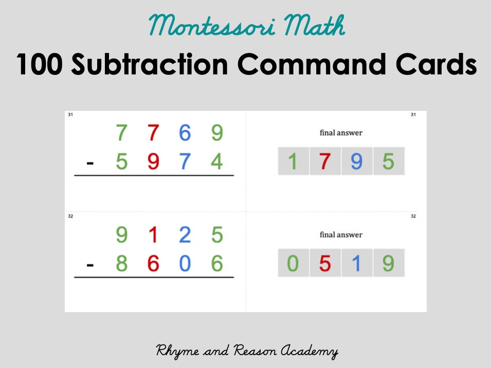 100 Subtraction Math Problems Montessori Math Tickets | Etsy