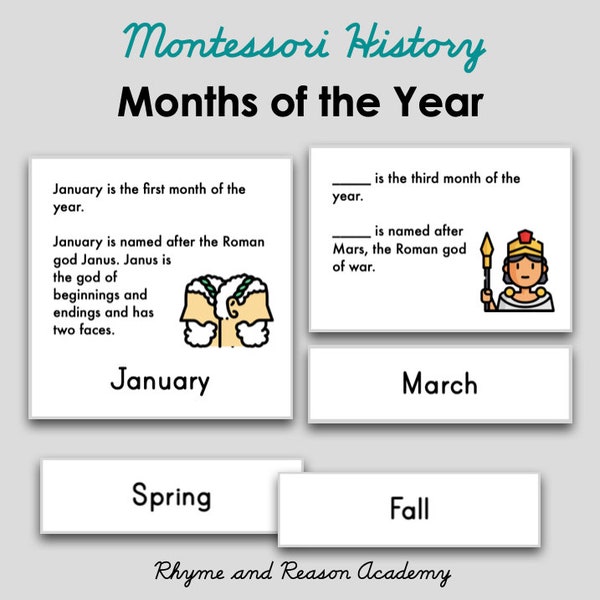 Months of the Year Elementary 3-Part Cards - Montessori History Nomenclature Cards- Instant Download PDF, Homeschool History Printable