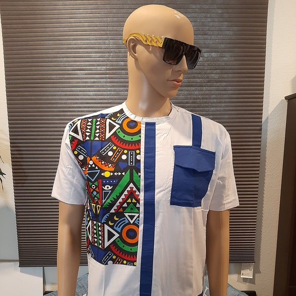 African print Ankara fabric senator wear men's top.