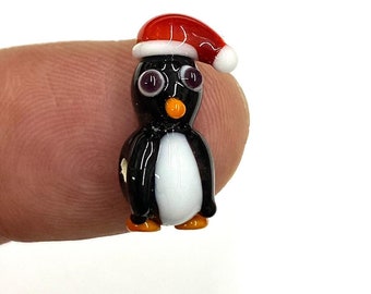 Handblown Glass Penguin Beads: Murano Lampwork Beads (11x20 mm)