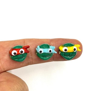 Murano Glass Ninja Turtle Beads: Handblown Lampwork Beads (15x13 mm)
