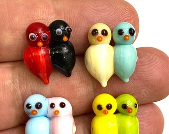 Cuentas de cristal de Murano con forma de pájaro: cuentas sopladas a mano (14 x 16 mm)