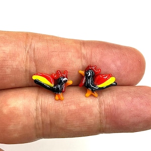 15x14 Glass Murano Cockerel Earring,Lampwork Beads,Murano Earring,Handblown Glass Cockerel,Handmade Cockerel Beads,Glass Cockerel Earrings