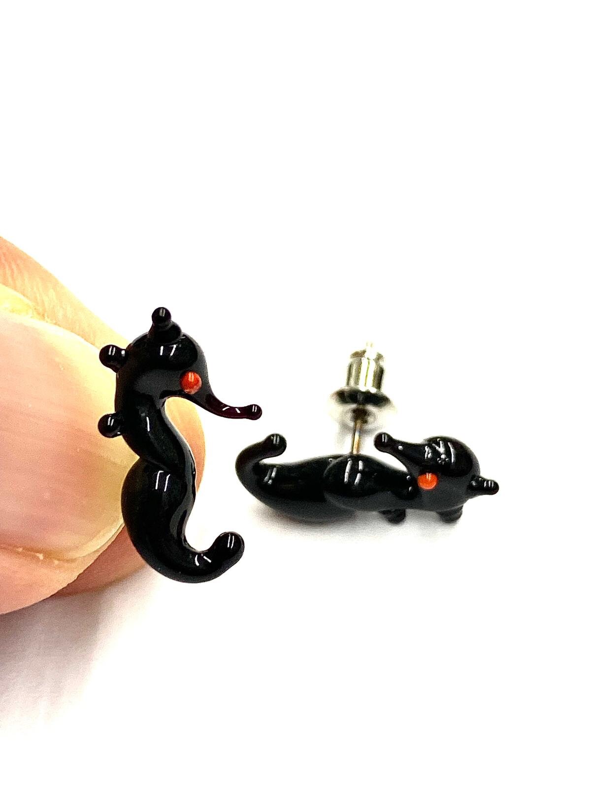 Boucles D'oreilles Hippocampe En Verre Soufflé Style Murano - Création Unique Artisanale Française