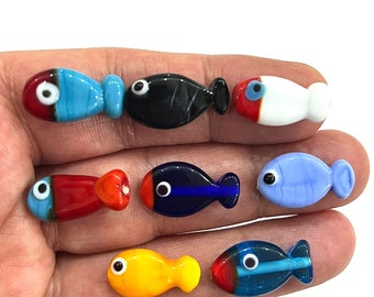 Handmade Murano Glass Fish Beads: Tiny Animal Charms (12x23mm)