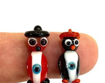 Murano Glass Penguin Beads: Handblown Lampwork Charms (11x20 mm)