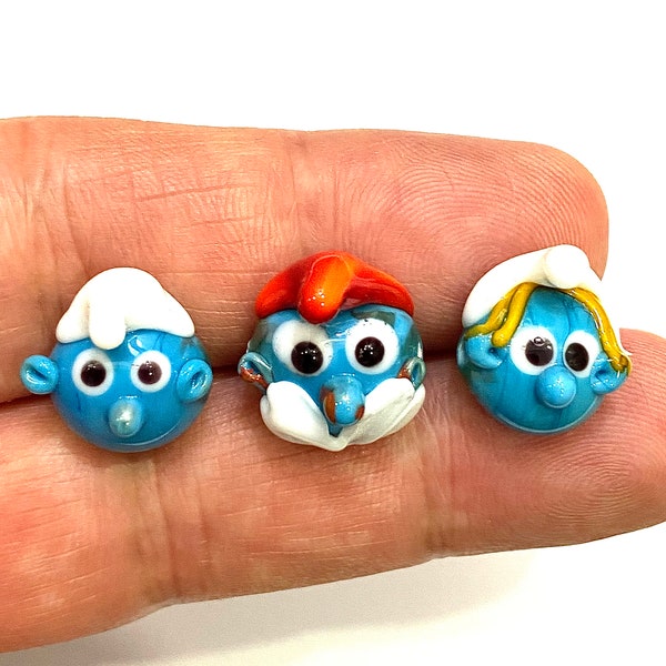 15x15mm Glass Murano Smurfs Beads, Lampwork Beads, Murano Beads, Handblown Glass Beads, Smurfs Beads , DIY Bracelet Handmade Beads