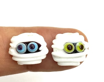 Handmade Murano Glass Mummy Beads: Halloween Jewelry (15x12 mm)