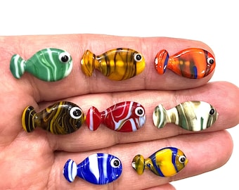 Handmade Murano Glass Fish Beads: Tiny Animal Charms (12x23mm)