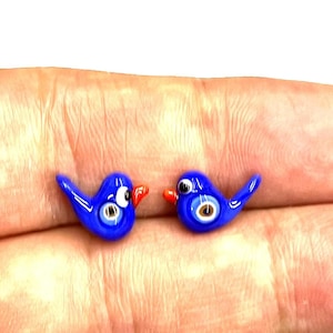 Murano Glass Bird Earring: Handblown Lampwork Beads (08x15mm)