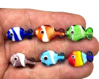 Handmade Murano Glass Fish Beads: Animal Charms (12x23mm)