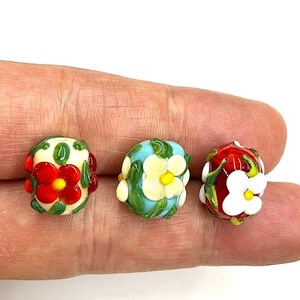 Murano Glass Daisy Beads: Handblown Lampwork Beads (10x20 mm)