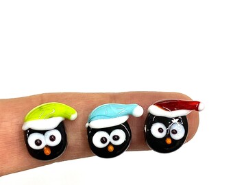 Handblown Murano Glass Penguin Beads: Lampwork DIY Jewelry (18x19mm)
