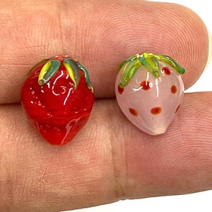 Perle di vetro Murano fragola 12 x 16 mm, perle di lavorazione a lume, perle di Murano, perle di vetro soffiato a mano, perle, perle fai da te per braccialetti fatti a mano