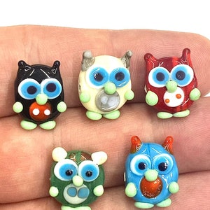 Murano Glass Owl Beads: Handblown Lampwork Charms (16x18 mm)