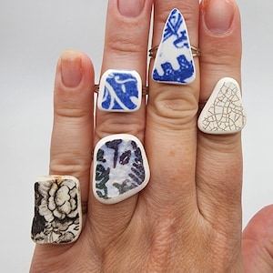Adjustable Sea Pottery Ring: Scottish Coastal Jewelry, Silver Plated