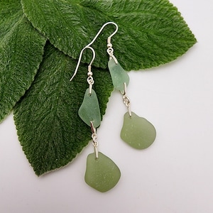 Sage Green Sea Glass Earrings | Clean and Classic Sea Glass Earrings | Genuine Sea Glass Earrings | Beach Jewelry Gift