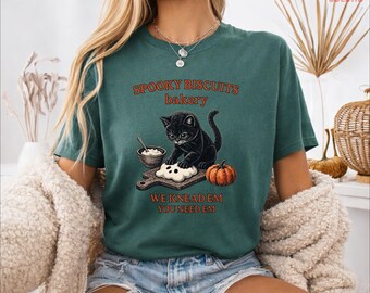 Kitty Biscuits Shirt, Spooky Season Sweatshirts, Black Cat Halloween Fall TShirt,Cat Lover Fall Gift,  Funny Baking Cat Tee,