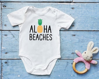 Aloha Beaches Baby - Frutta divertente - Neonato divertente - Ananas carino per neonati - Magliette per bambini piccoli - Neonato estivo